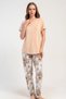Women's Short Sleeve Beige Pajama Set Relaxed Cut Summer Home Wear C9T8N1215
