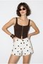 Women's Cream Brown High Waist Pocket Detailed Polka Dot Denim Mini Shorts Yp5627 60286316 - 3