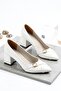 Milan White Women's Cross-Strapped Mini Buckle Pointed Toe Geometric Thick Square Heeled Office Stiletto