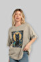 For the Sake of Cats 12 Front Cat Printed Beige Oversize T-Shirt 100% Cotton Unisex Cat Lover Premium Design - 4