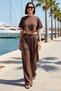 Women's Plus Size Crop Top and Bottom Two-Piece Set 100% Cotton Crew Neck Three-Quarter Sleeve Relaxed Fit Casual