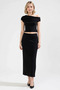Women's Plus Size Asymmetrical Collar Drape Detailed Body-Fitting Stretchy Knitted Crop Top Long Skirt Set - 4