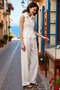 Women's Plus Size Sleeveless Shirt Collar Linen Look Woven Blouse Pants Set Comfortable Casual Modern - 2