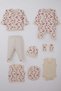 Baby Girl Hospital Release Set of 8, Love Themed, Heart Patterned, 0-3 Months, Cream
