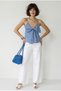 Women's Blue White V-Neck Bow Detailed Thin Strap Blouse with Gipe Detailed Back 20194 60286267 - 2