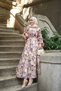 Women's Floral Patterned Buttoned and Waist-Tied Dress Purple - 12