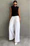 White High Waist Pleated Relaxed Fit Women's Sweatpants Mg2823 - 2