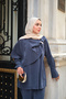 Women's Gold Detailed Cape Suit Navy Blue - 5