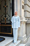 Women's Gold Detailed Cape Suit Baby Blue - 4