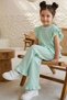 Girl's Ruffled Waffle Blouse and Trousers Set Mint Green - 3