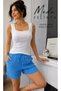 Women's Blue Color Muslin Shorts with Pockets and Elastic Waist - 2