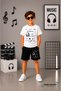 Summer Incoming Call Headset Melody Printed Boys' Black Shorts, White T-Shirt Set