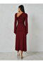 Burgundy Asymmetric Neck Long Sleeve Maxi Dress - 4
