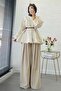 Premium Segmented Balloon Sleeve Poplin Blouse - Beige - 4