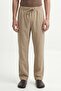 Beige Linen Blend Men's Trousers with Elastic Waist - 2