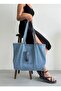 Women's Large Size Denim Jeans Beach and Shoulder Bag with Front Pocket Detail - 5