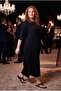 Women's Plus Size Sho Fabric Stone Printed Bat Black Dress