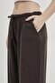 Women's Brown Wide-Legged Tencel Trousers with Elastic Waist and Drawstring - 5