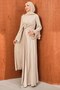 Stone-Fronted Draped Satin Evening Dress with Cape