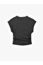 Bürümcük Fabric Textured Slim Fit Draped Cap Sleeve Crew Neck T-Shirt - 6
