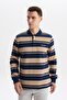 Ar-Ma Men's Polo Collar Sweatshirt, Unprinted, Striped, Buttoned, Without Pockets, Regular Fit, Ringel Pike K3055495300 - 3