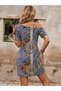 Women's Short Sleeve Patterned Short Single Jersey Dress with Straps on the Shoulders - 3