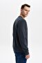Ar-Ma Men's Crew Neck Sweatshirt Basic Without Print Without Pockets Regular Fit Carbon Brushed Thessaloniki K30124 - 4