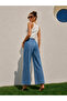 Wide Leg Women's Jean Trousers with Elastic Waist - 2