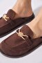 Serante women's coffee suede slipper with front seam and buckle detail - 4