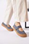 Testar Genuine Leather Women's Shoes with Beret, Scarf and Toe Cap, Blue Nubuck - 4
