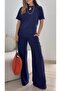 Women's Short Sleeve Crew Neck Viscose Two Thread Blouse and Pants Double Set