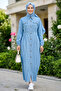 Women's Buttoned Light Blue Denim Hijab Dress - 2