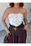 Premium Trend Buttoned White Denim Corset - 8