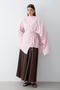 Women's Pink Linen Belted Tunic with Scarf Detail - 2