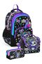 Triple Girls' Primary School School Bag Set (Black Purple Teddy Bear Printed) Setygn33242A