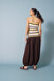 Striped Tricot Garnished Dress Yellow-Brown - 5