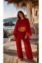 Red Lux Chiffon Fabric Blouse and Pants Beach Wear 2 Piece Set L/Xl - 2