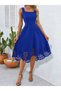 Women's Strap Geometric Neckline Flower Laser Cut Imported Crepe Dress - 3