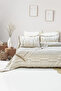 Lia Jacquard Muslin Bedspread Set, Natural Textured, Striped Patterned 100% Cotton Muslin Bedspread
