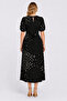 Women's Plus Size Black, Polka Dot Pattern, Short Sleeve, Wrinkled Fabric Long Dress 65N39545 - 7