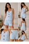 Women's Elegant Bow Detailed Light Blue Shorts Pajama Set - 2