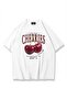 Two Cherries Printed White Oversize T-Shirt