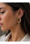 Women's Steel Gold Color Leaf Pattern Oval Hoop Earrings - 3