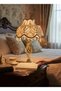 Gold Embroidered Velvet Covered French Laced Headboard with Gold Twisted Legs Classic Vintage Lampshade - 3