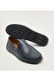 Plain Navy Blue Leather Loafers Shoes - 4