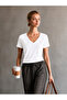 Women's V-Neck White Slimfit 100% Cotton T-Shirt - 2