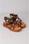 Seç c410 genuine leather thong sandals for women (sole: 3.5 cm) dark brown - 3