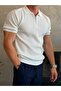 Men's Ribbed Zippered Soft Textured Tshirt White Eca082 - 4