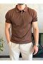 Men's Button Closure Thin Knitwear Tshirt Bitter Brown Eca083