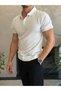 Men's Button Closure Slim Knitwear Tshirt White Eca083 - 3